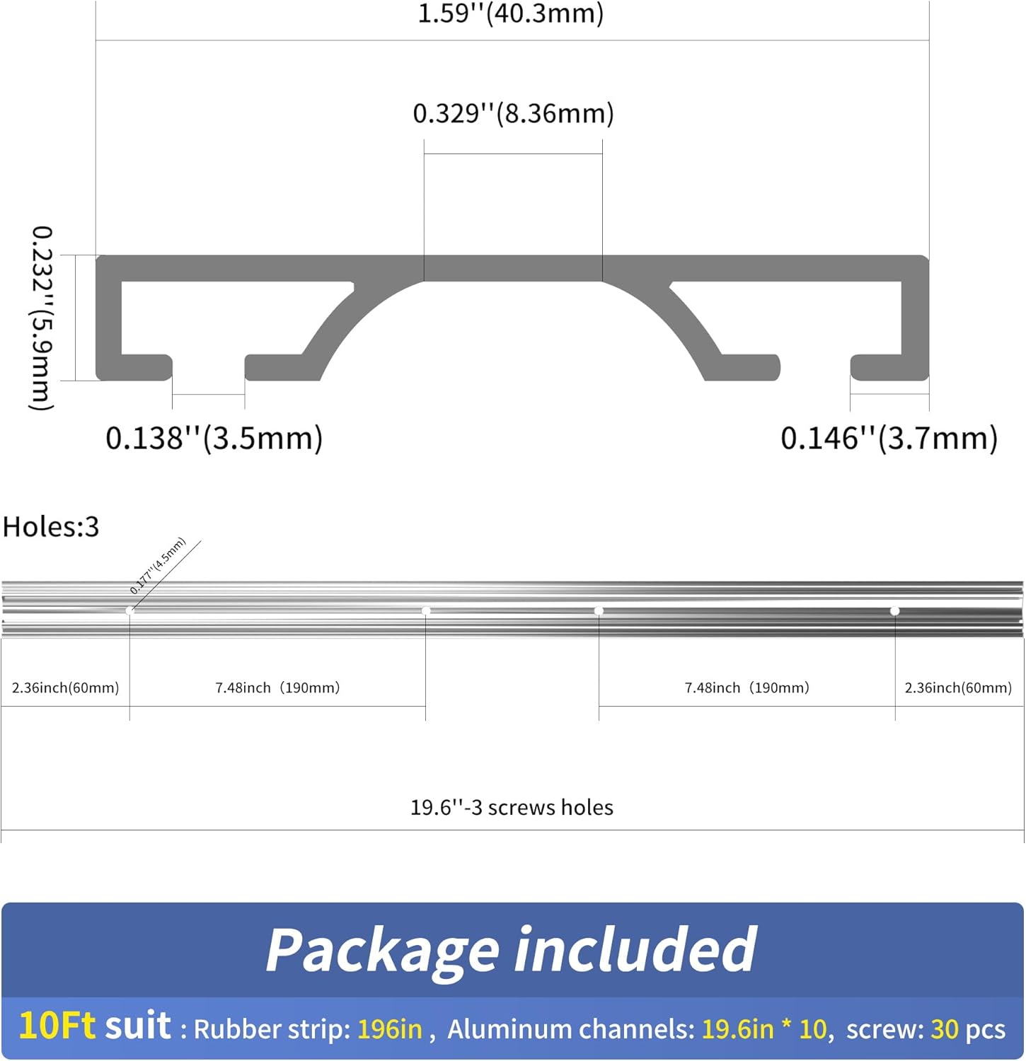 Universal Garage Door Bottom Seal Kit - 16.5FT Weatherproof U-Shaped Rubber Universal U+O Ring Garage Door Seals with Pre-drilled Aluminum Track Retainer Base