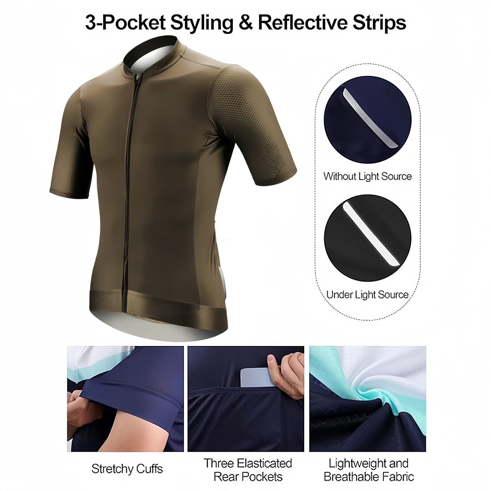 KAISUN Abbigliamento Ciclismo Set Manica Corta Tuta da Bicicletta Uomo con Pantaloncini Imbottiti In Gel,Completo Ciclismo Estivo per Bici da MTB(Khaki,Medium)
