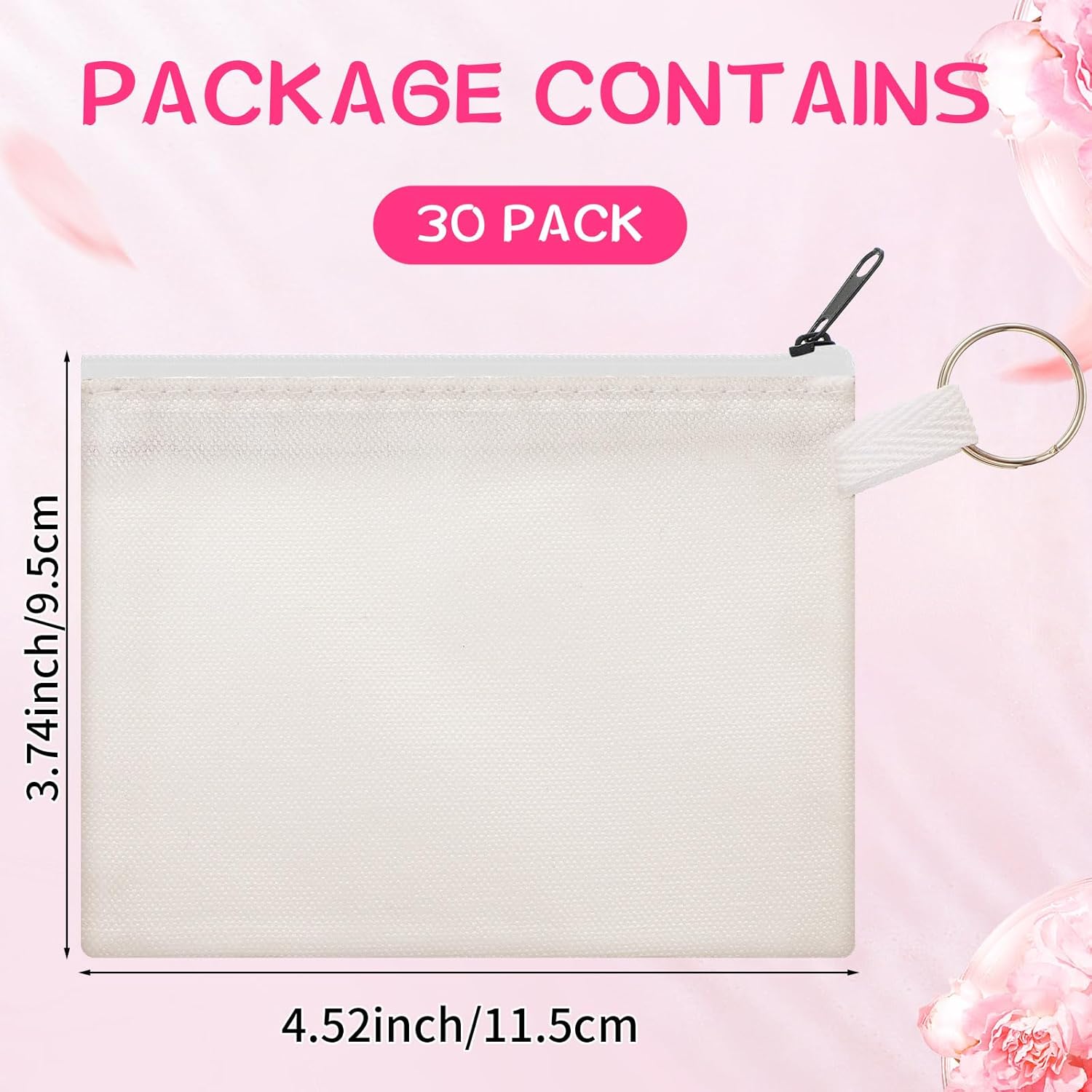 Frienda 30 Pieces Sublimation Blank Small Coin Canvas Makeup Bags Bulk Cosmetic DIY Craft Pouch with Zipper Coin Purse Pencil Pouch Travel Toiletry Organizer(White) - Image 2