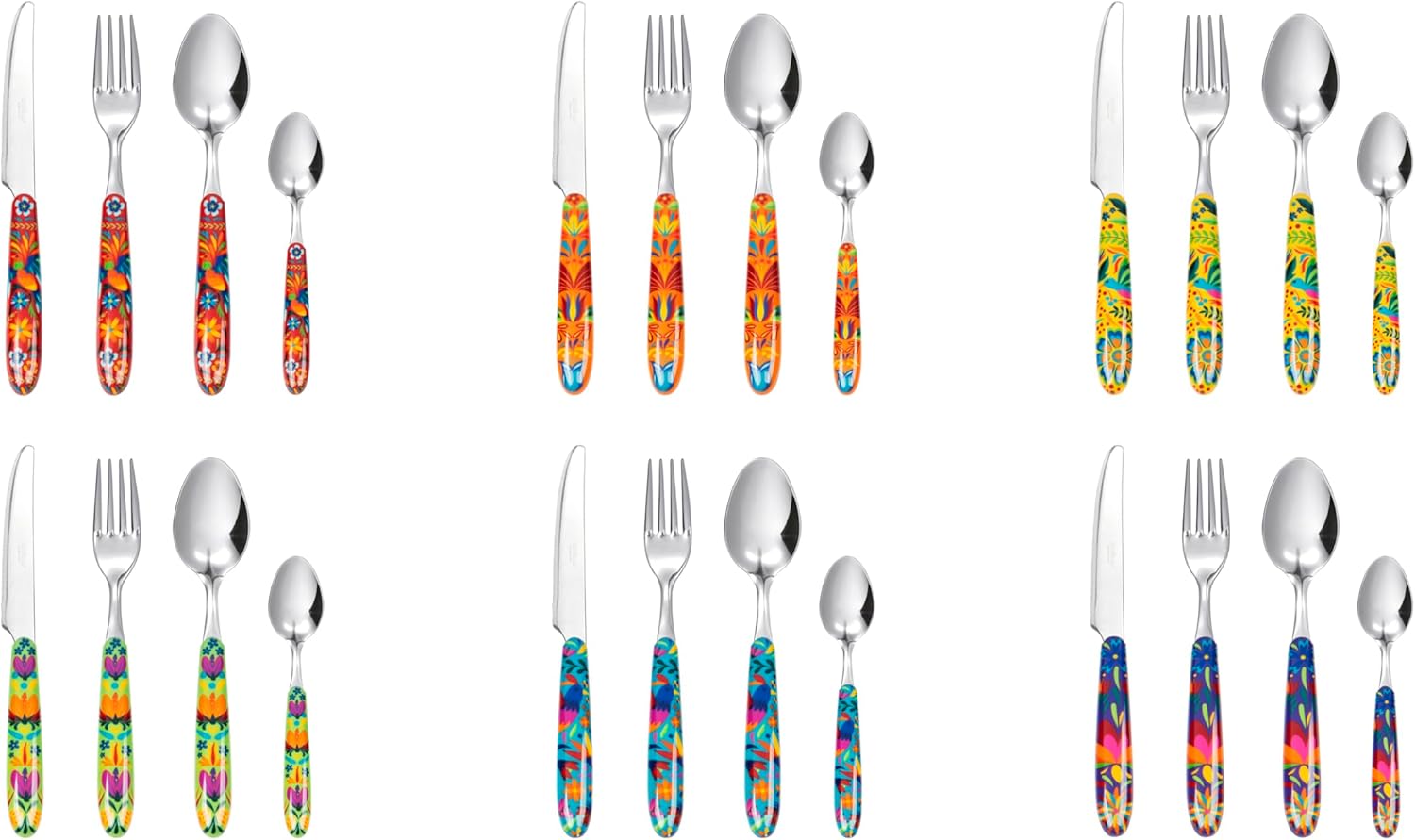 Excelsa Mexican Flower 24-Piece Cutlery Set Stainless Steel Plastic Handle