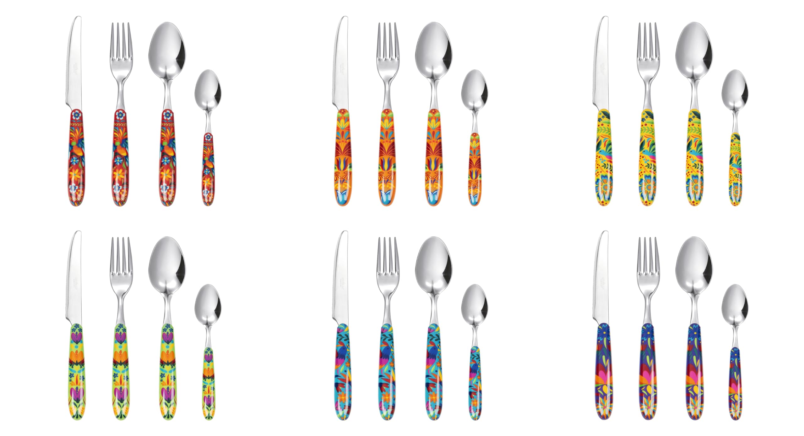 Excelsa Mexican Flower Besteckset 24-teilig, Edelstahl, Griff aus Kunststoff