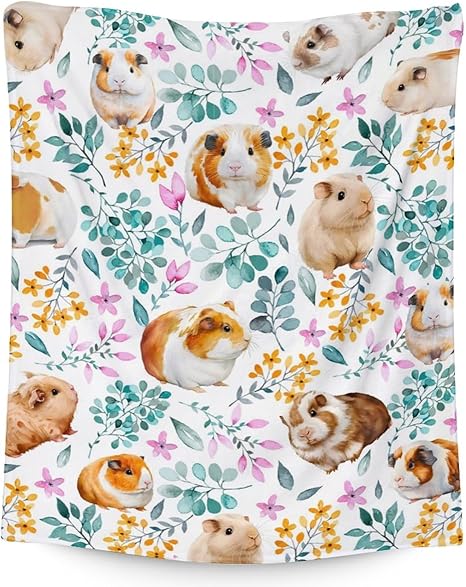 Guinea Pig Blanket Gifts - 60x80 Inches Cute Throw for Girls & Boys - White Soft Fuzzy Blankets for Bed, Couch & Living Room