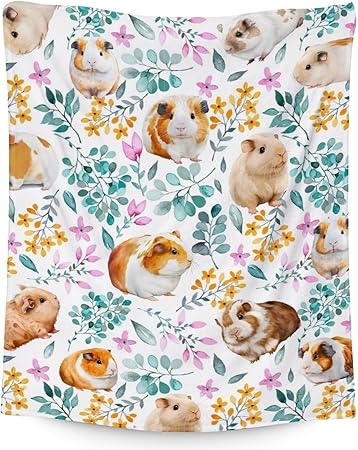 Guinea Pig Blanket Gifts - 60x80 Inches Cute Throw for Girls & Boys - White Soft Fuzzy Blankets for Bed, Couch & Living Room