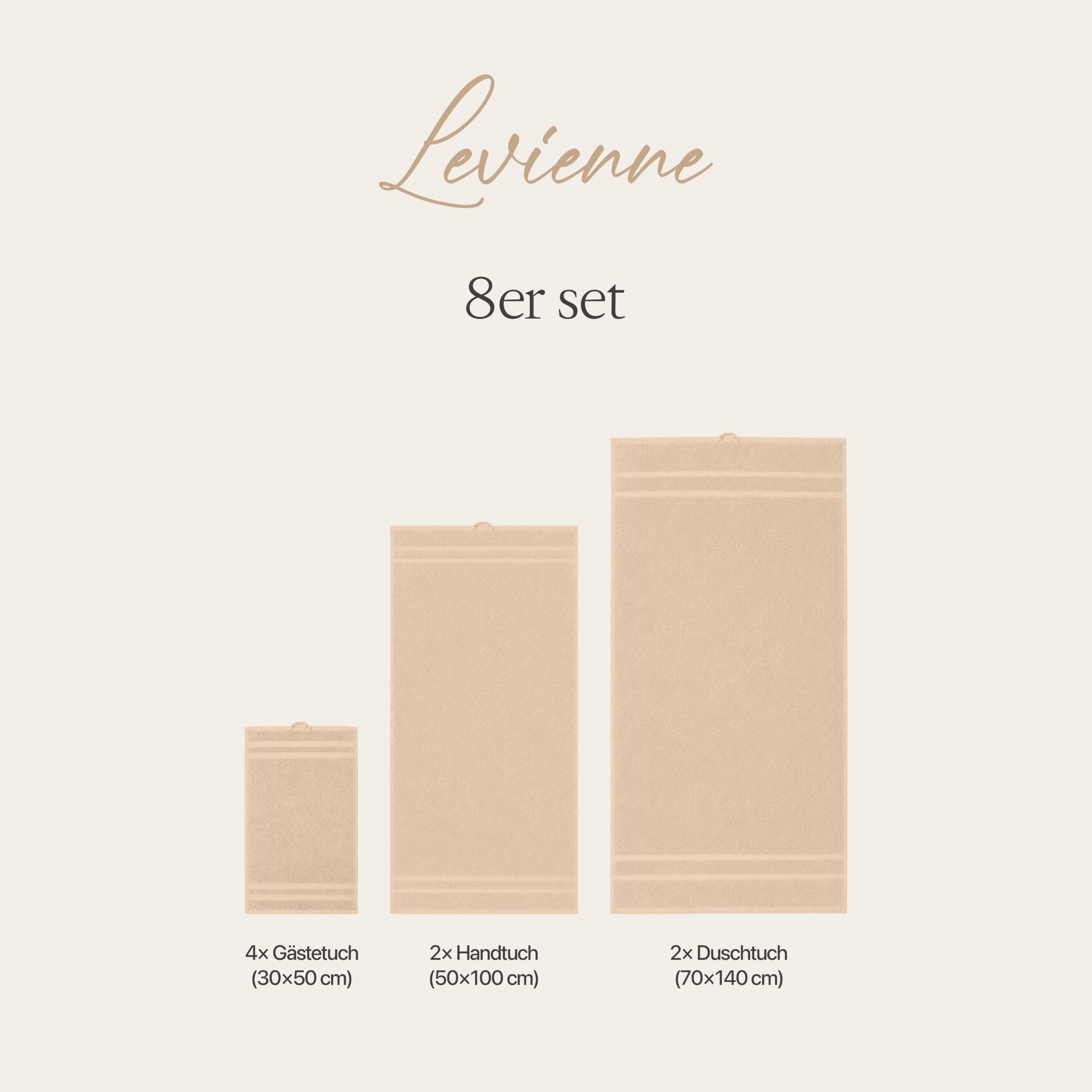 Premium Handtücher 8er Set - 2 Duschtücher 70x140 cm, 2 Handtücher 50x100 cm, 4 Gästetücher 30x50 cm - 100% Baumwolle, sehr weich, saugstark, Geschenk Set (Beige)