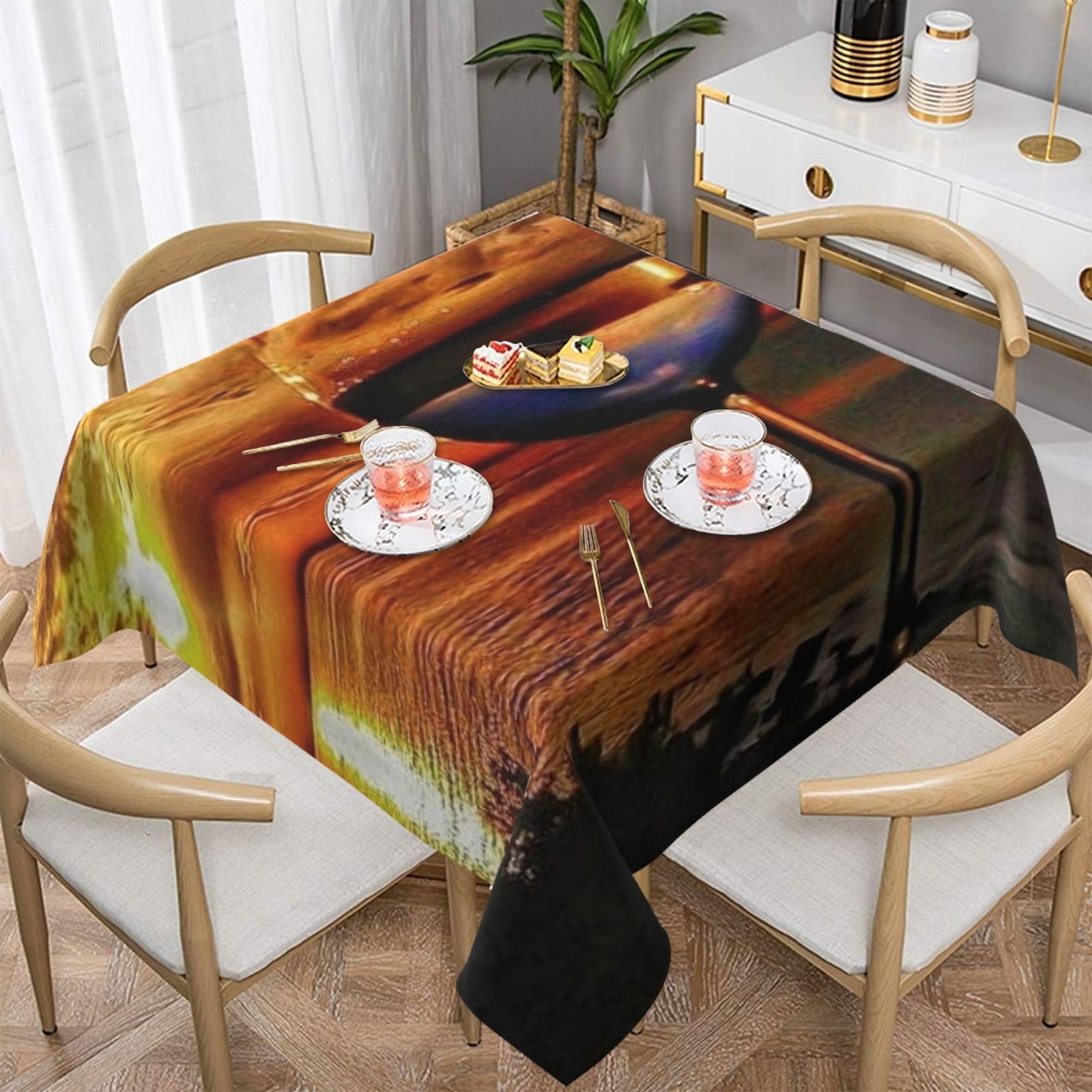 DCEHGEW Sunset Wine Glass Prints Square Tablecloth 152x152 CM, Waterproof Fabric Table Cloth for Dining Table, Farmhouse Table Cover for Kitchen Dining Tabletop Decoration