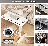 Vista 5 de Mesa para cama de hospital, mesas de cama neumáticas ajustables sobre la cama con ruedas ocultas y USB, carrito móvil para portátil y mesita