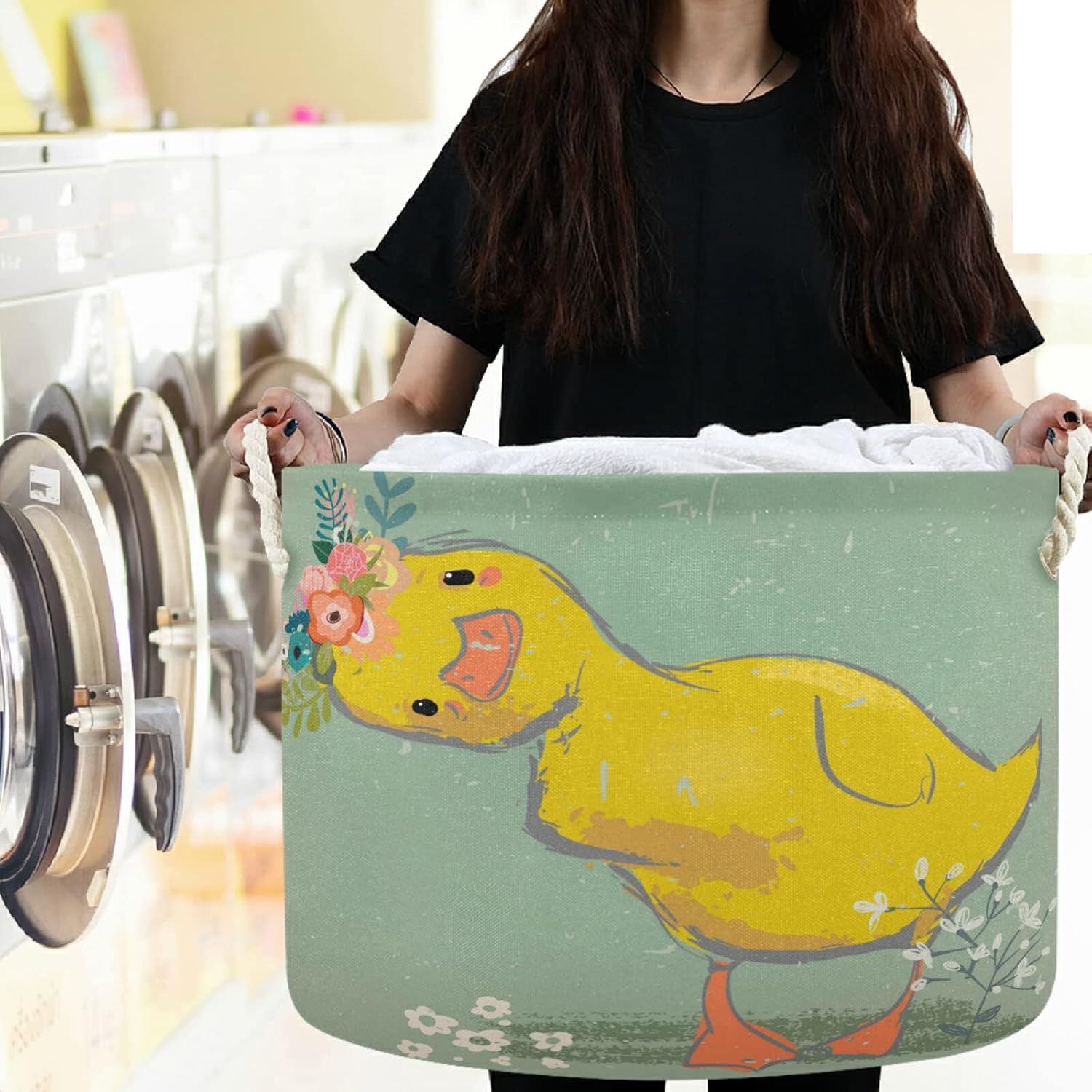 visesunny Little Duck with Wreath Laundry Baskets Fabric Storage Bin Storage Box Collapsible Storage Basket Toy Clothes Shelves Basket for Bathroom,Bedroom,Nursery,Closet,Office