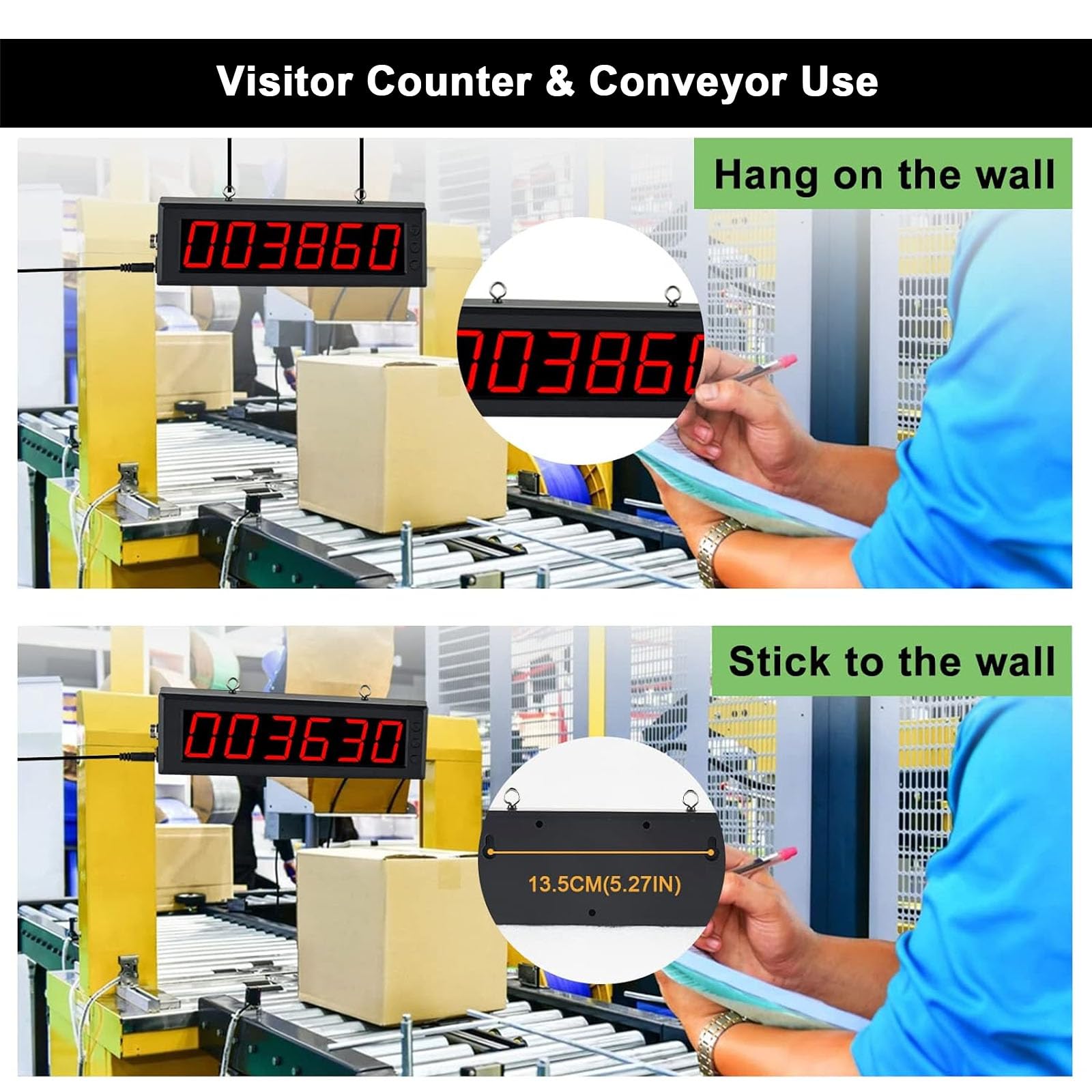 Compteur Numérique LED 3,9 Pouces, Affichage LED 6 Chiffres avec Capteur Infrarouge, Distance De Détection De 28 Pouces Et Télécommande pour Les Convoyeurs Et Le Comptage De Visiteurs