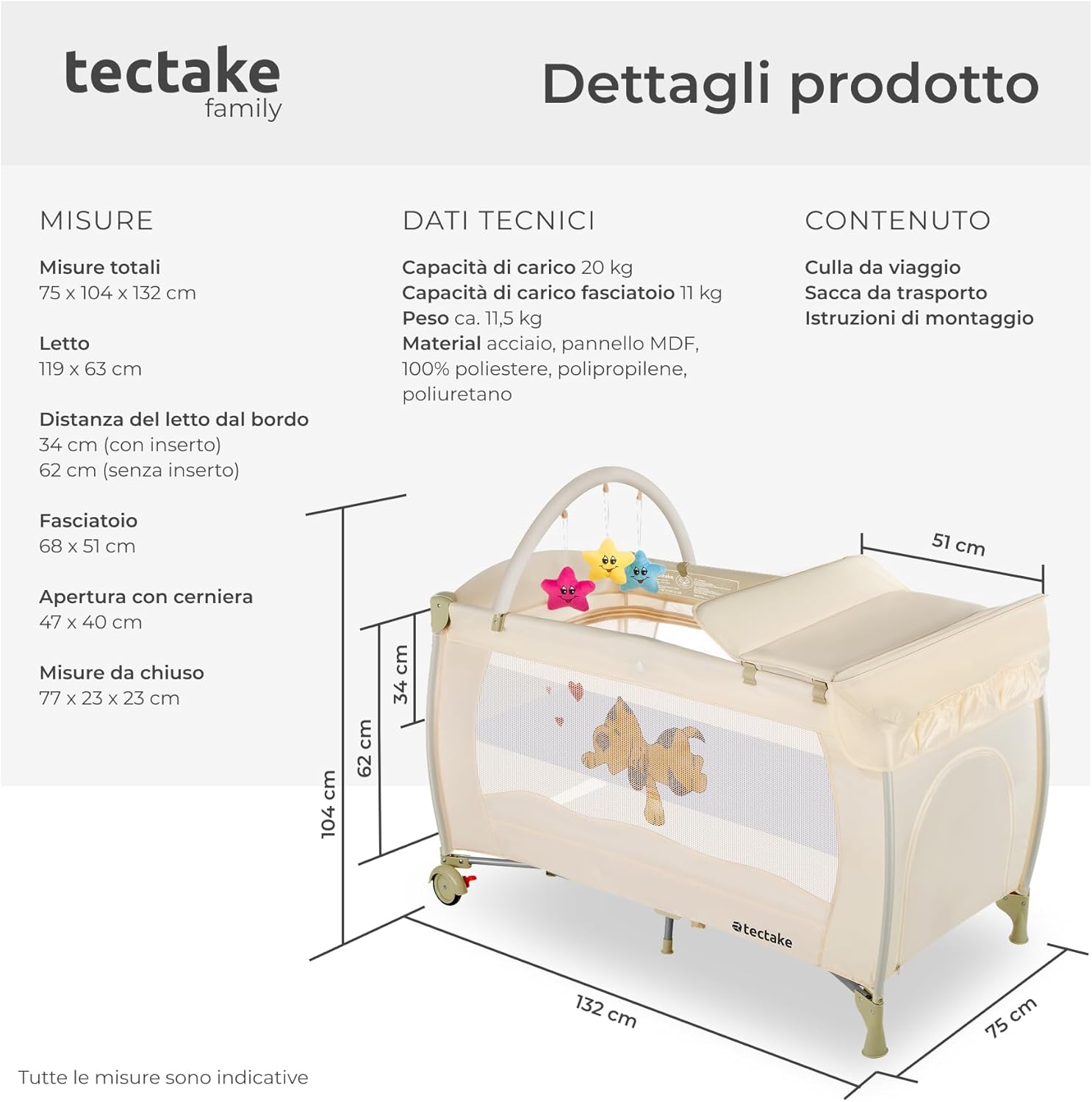 TecTake Travel Cot with side zipper opening