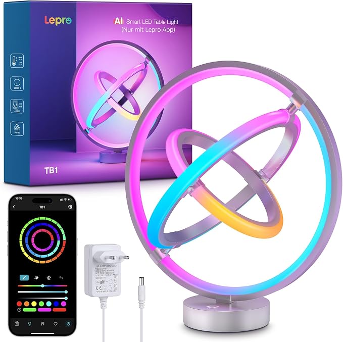 Lepro Touch RGB Nachttischlampe, Dimmbar, Kompatibel mit Alexa, Google Home 