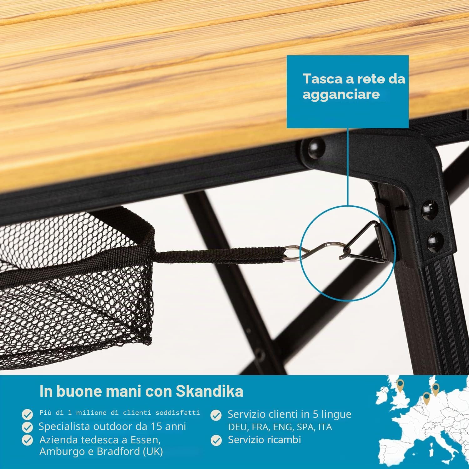 Skandika Tavolo pieghevole in alluminio Jamsa/Pikku - max 50 kg | Tavolo per balcone, terrazza, campeggio, giardino (Pikku (90 x 51,5 cm, ottica in legno))