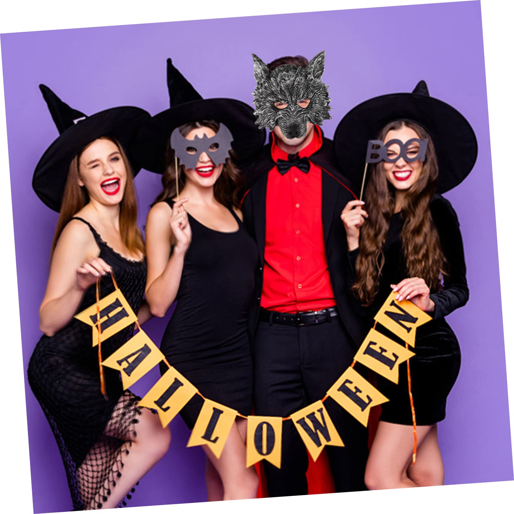 BESTYASH 1 Set Halloween Werewolf Mask Gloves Black Gloves Wolf Mask Kit Easy to Wear for Parties