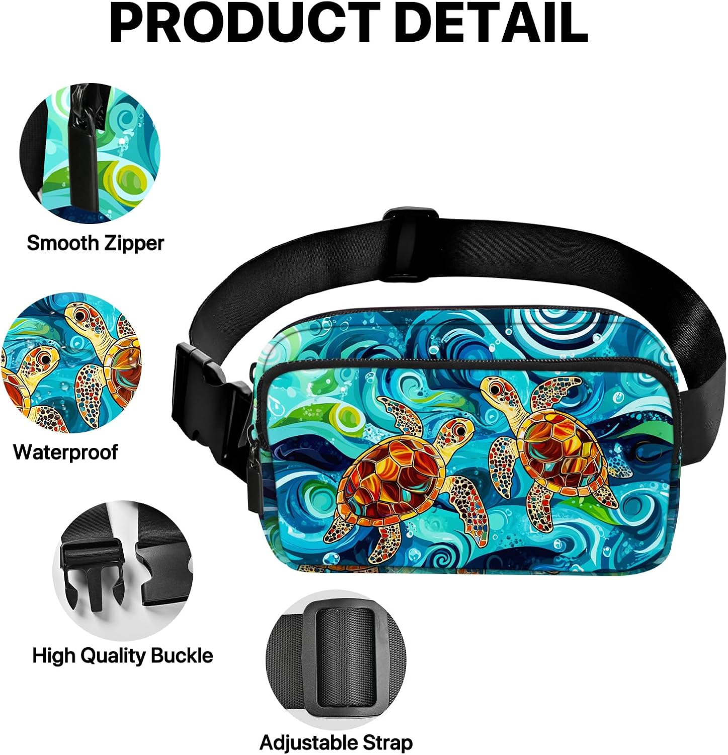 Sea Turtle Fanny Pack for Women Casual Belt Bag Waterproof Waist Bags for Travel Hiking Sports - Image 5