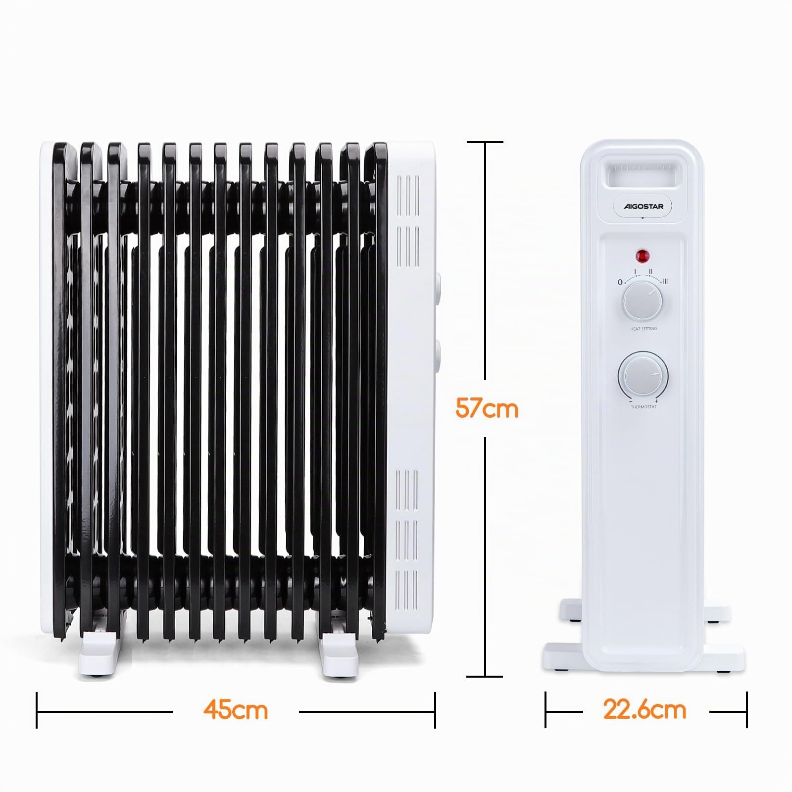 Aigostar Radiador de Aceite de 13 Elementos, 2500 W, Silencioso, 3 Niveles de Potencia, Termostato Ajustable y Función de Apagado Seguro, Protección Antivuelcos, Recomendado para Estancias de 25 m2