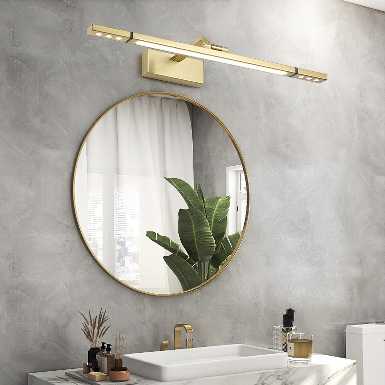 Lámpara de espejo LED regulable de 43cm dorada para baño y maquillaje 8