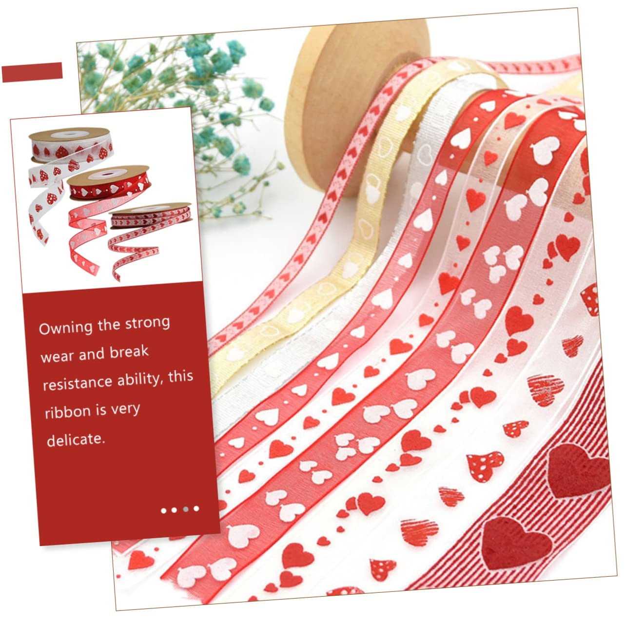 SHINEOFI 4 Sätze Valentinstag Bänder Bögen Stift Aufkleber Verpackungsband Herz Valentinsgrüße Strasssteine Hochzeitsband Sackleinen Liebe Gold Banddekor Partybänder Polyester 3 Rollen * 4
