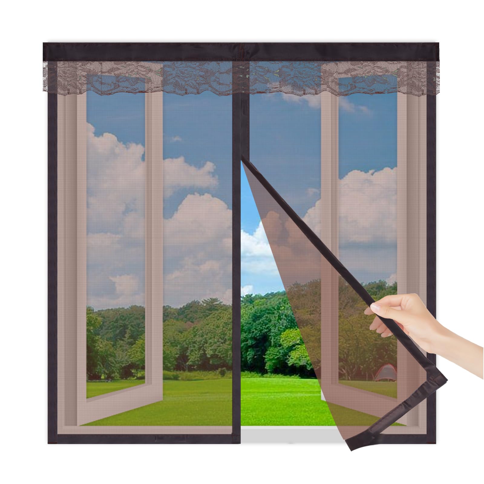 Magnetic Window Screen 155x210cm,Easy-to-Install Magnetic Fly Screen for Windows, Magnetic Mesh Curtain Mosquito Net, Hands-Free Closing Magnets,Suitable for All Types of Windows,Brown