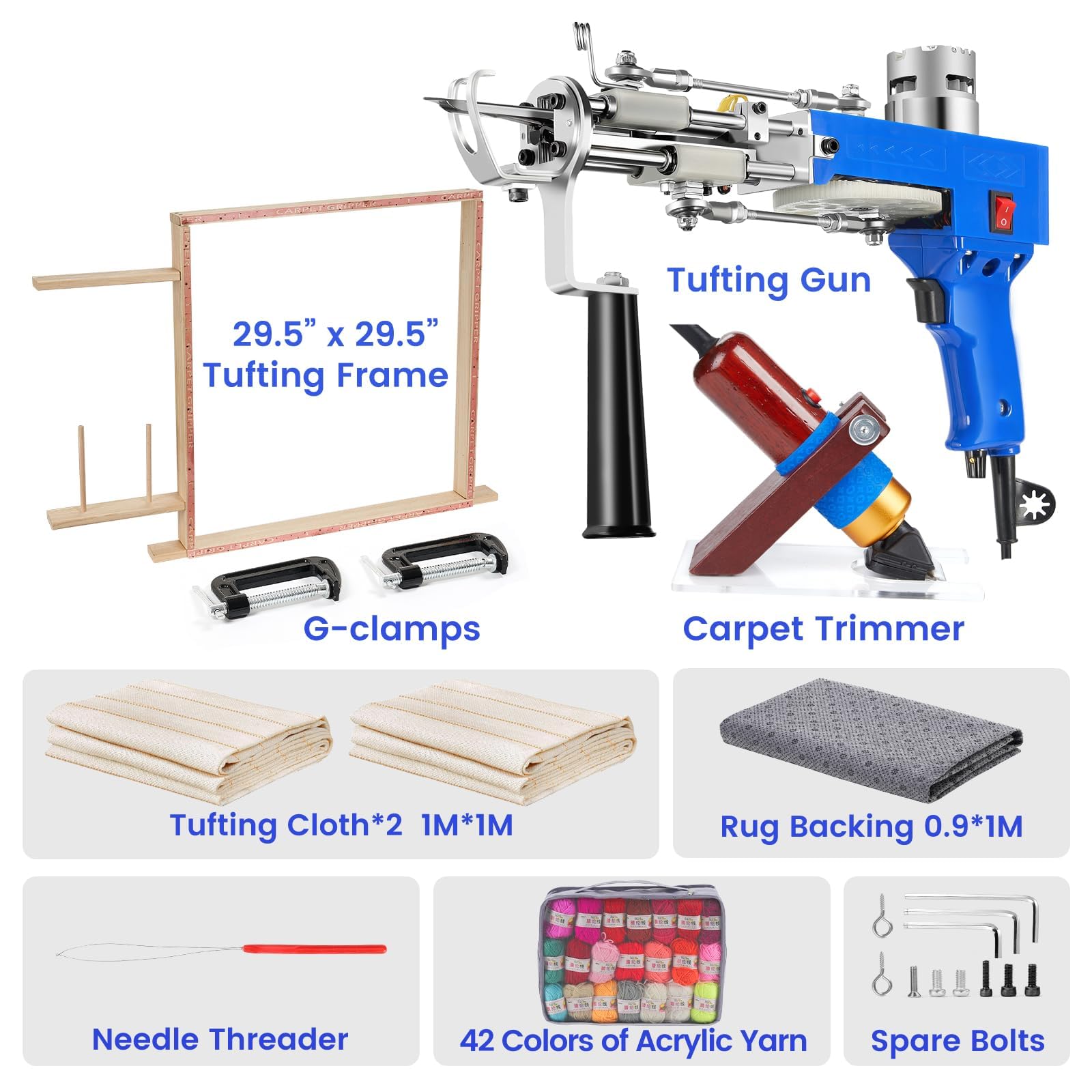 Riiai 2024 New Tufting Gun Starter Kit with Tufting Frame, Tufting Gun Cut Pile&Loop Pile, 29.5”x 29.5”, 200W Carpet Trimmer-Rug Tufting Gun Making Kit for Rug Tufting