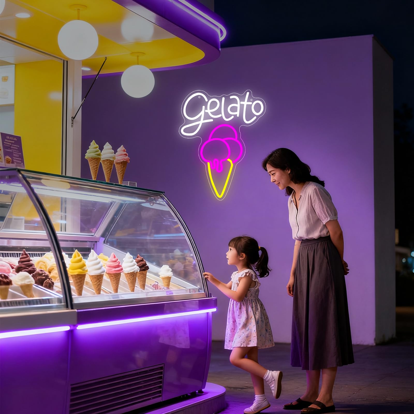 Cartello Neon Gelato con Luce LED per Decorazione da Parete Ice Cream Neon Sign Luce al Neon per Bevande Frozen Ristorante Illuminazione per Gelateria Bar Café Club Decorazione