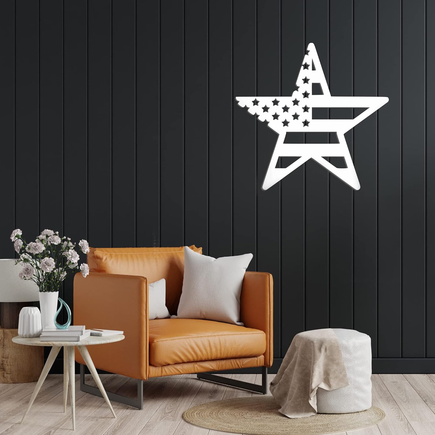METALPLEX American Flag Star Metal Wall Art - Patriotic Metal Barn Star Indoor & Outdoor Aluminum Composite Wall Decor - Beautiful Home Decor Art For Flag Day And Memorial Day decoration - White 12"