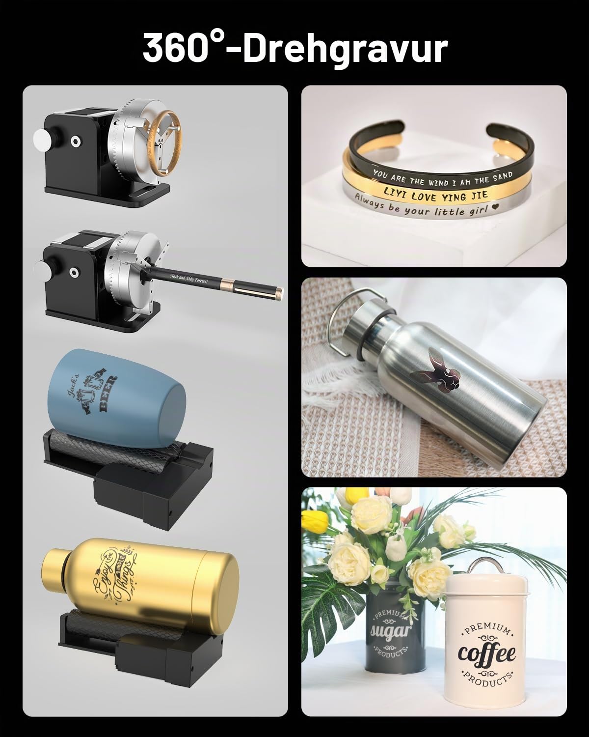 GWEIKE Chuck Rotary für G2/Plus/G2 Pro/G2 Max Lasergravurmaschinen-Zubehör, Drehteller - Geeignet zum Gravieren von Ringen, Armbändern, Stiften, kleinen Zylindern