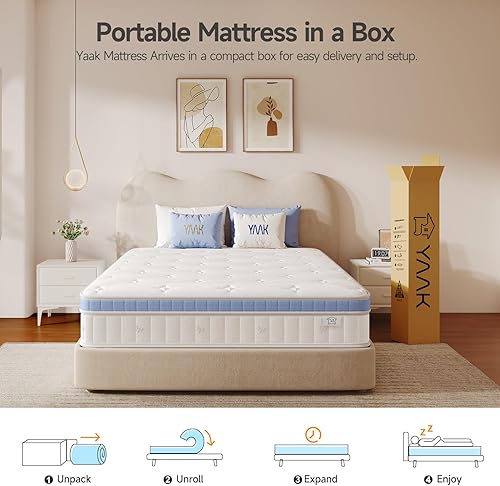 Miniatura 6 de Yaak Colchón individual, colchón de tamaño individual de 10 pulgadas en una caja, colchón híbrido individual con resortes individuales con espuma