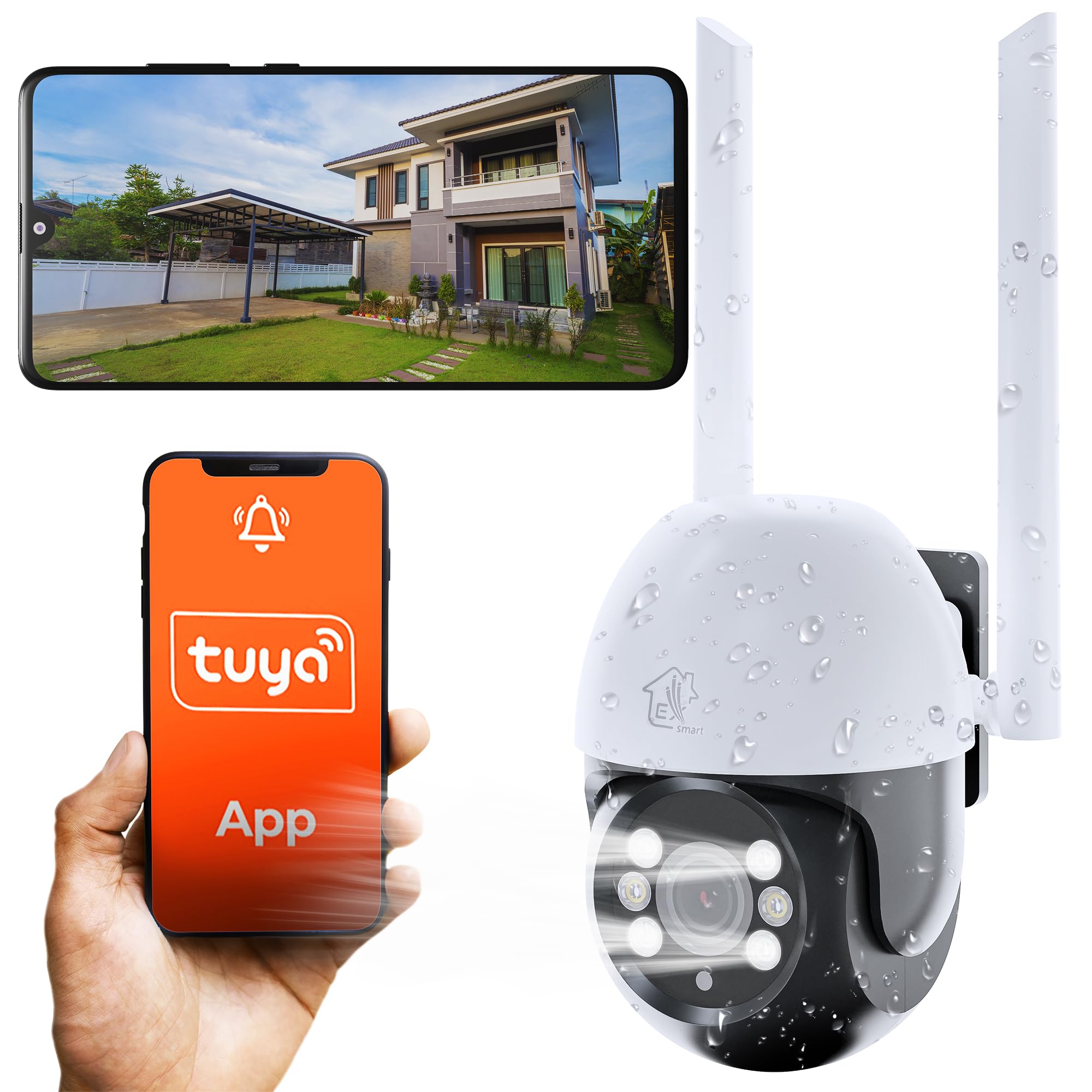 Videocamera sorveglianza esterno wifi, 1296p, PTZ, telecamera wifi esterno, IP65, Modalità notturna a colori, ampio angolo, camera wifi con tracciamento intelligente, scheda MicroSD fino a 128GB