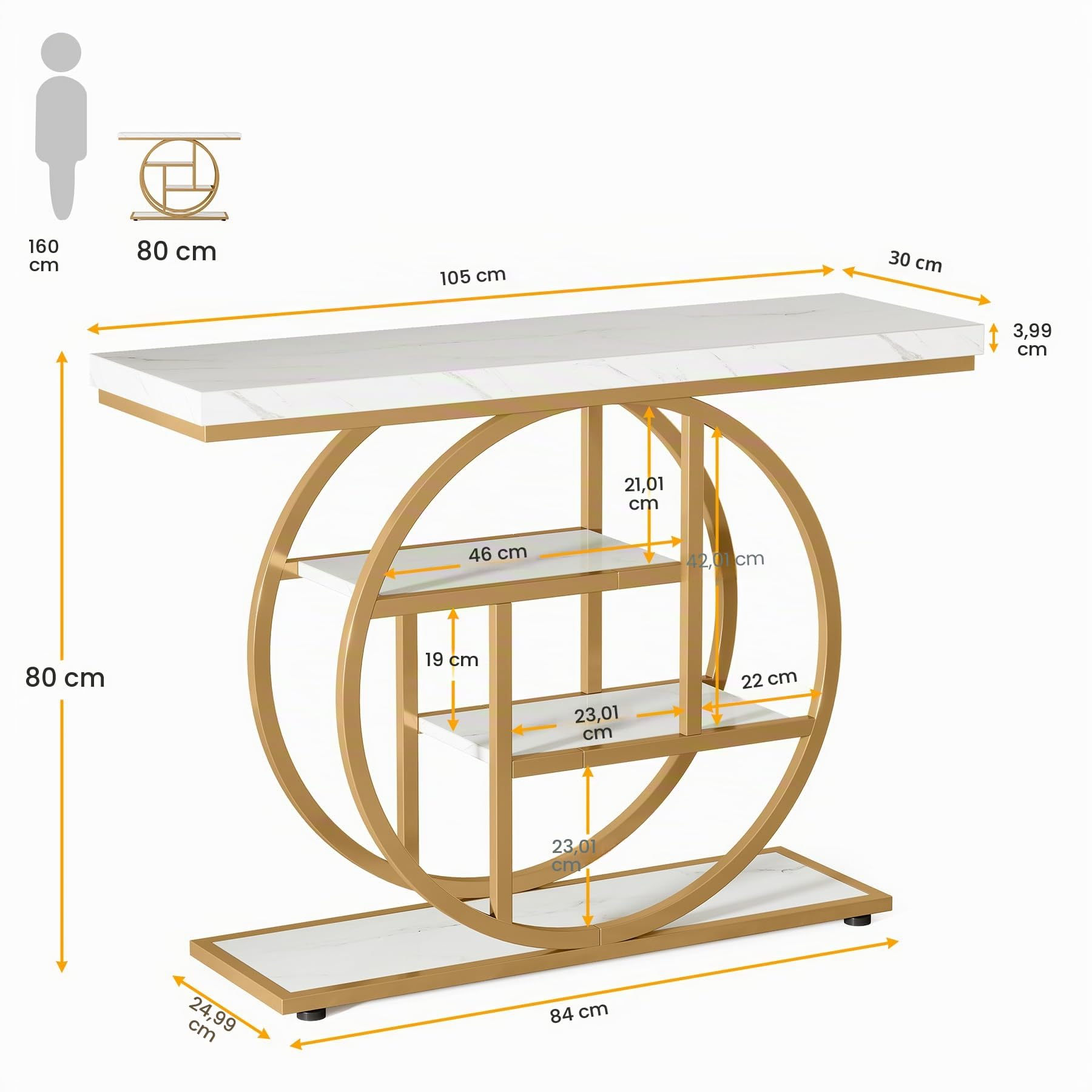 Tribesigns Tavolo consolle da 104,1 cm, tavolo industriale a 4 livelli con base circolare, tavoli decorativi in legno stretto con ripiani portaoggetti per soggiorno, corridoio, ingresso