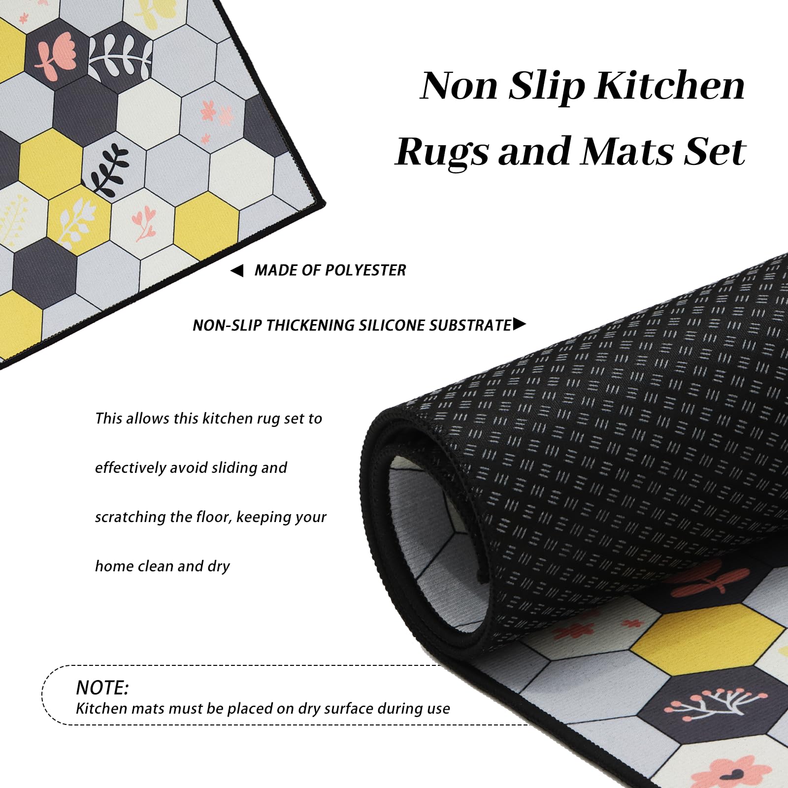 Tapis de Cuisine en Silicone Antidérapant Set de 2 Pièces 40x60cm + 40x120cm
