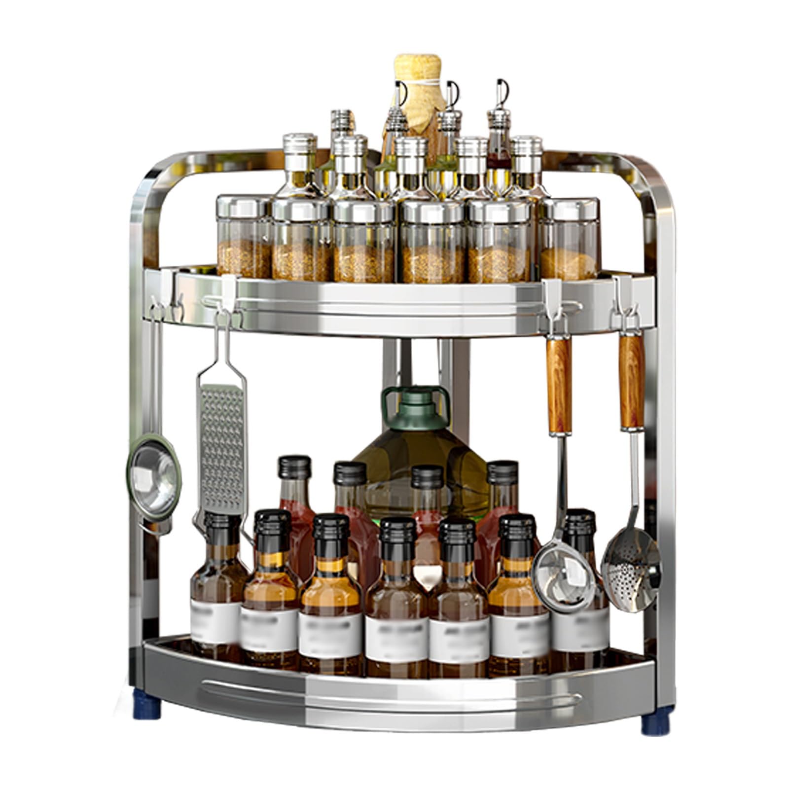 WDSOPK Stainless Steel Corner Kitchen Shelf Wide Layered Spice Rack with Raised Edges Perfect for Kitchen & Living Room nization (44 * 24cm)
