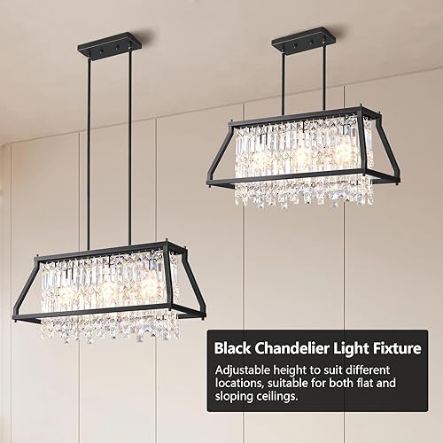 Miniatura 4 de BBLLWJ Lámpara de comedor de 25.98 pulgadas, lámpara de cristal trapezoidal industrial de granja, lámpara colgante de cristal de metal negro para