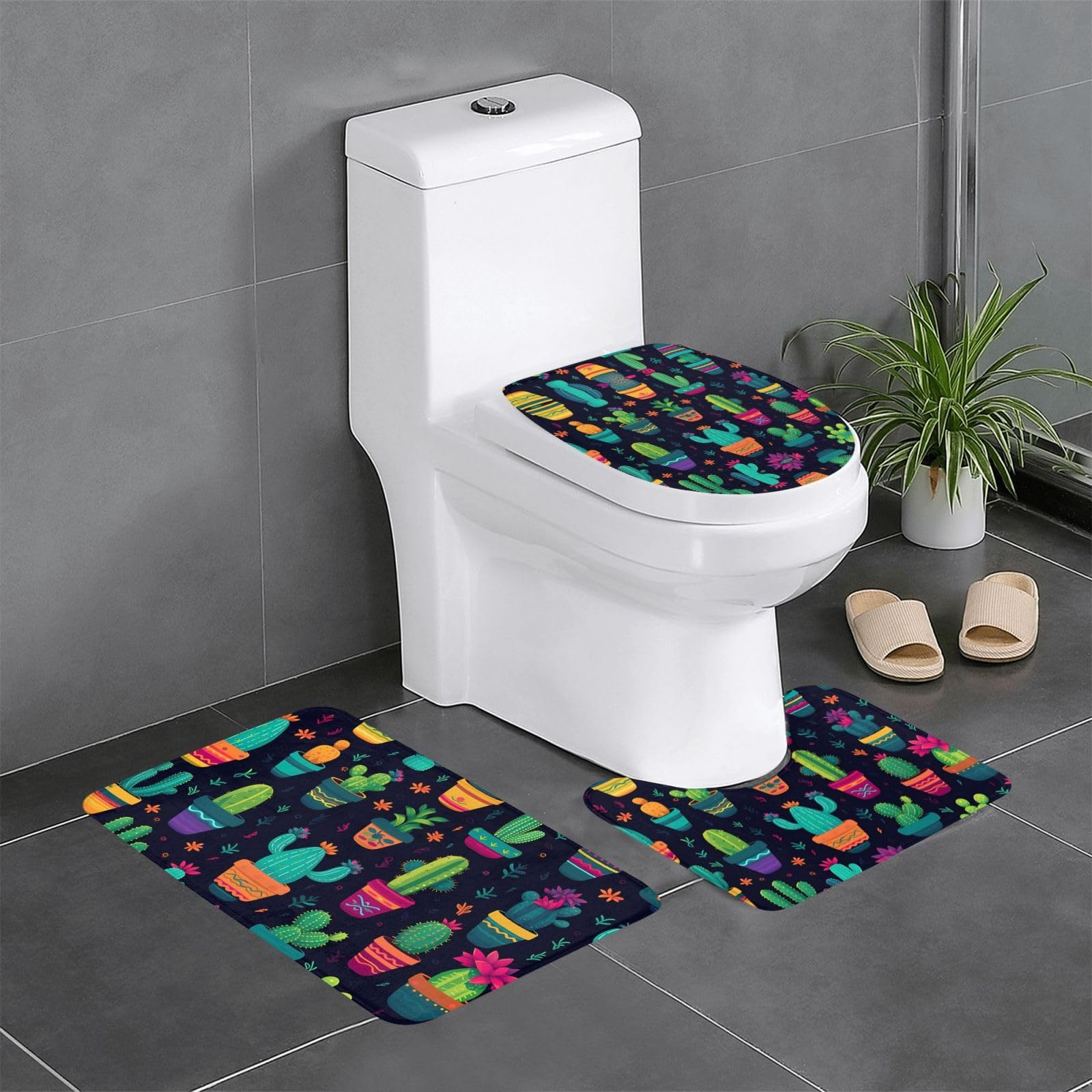 Tapis de sol cactus colorés pour meuble-lavabo et toilettes