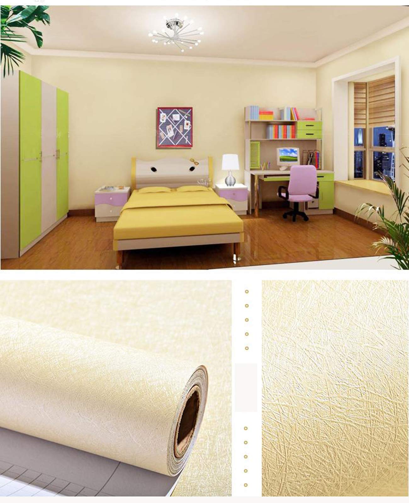 Carta da Parati Carta Da Parati Autoadesiva Impermeabile In PVC Camera Da Letto Camera Da Letto Soggiorno Carta Da Parati Mobili Armadio Adesivi Di Colore Rinnovamento, 0.6x6m / 0.6x12m