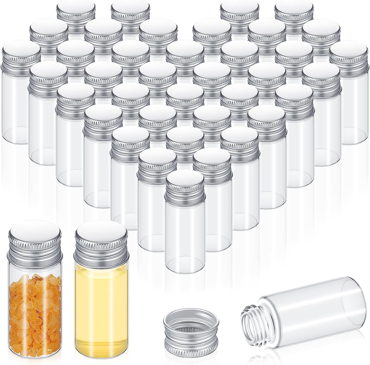 Sponsored Ad – ChicAbode 100 Pcs Vials Clear Mini Glass Bottles with Screw, Aluminum Metal Cap Tiny Jars Empty Small Bottles with Lids, DIY Sample Containers, for Powder Cream Cosmetic Jewelry Wedding Decor, 10 ML