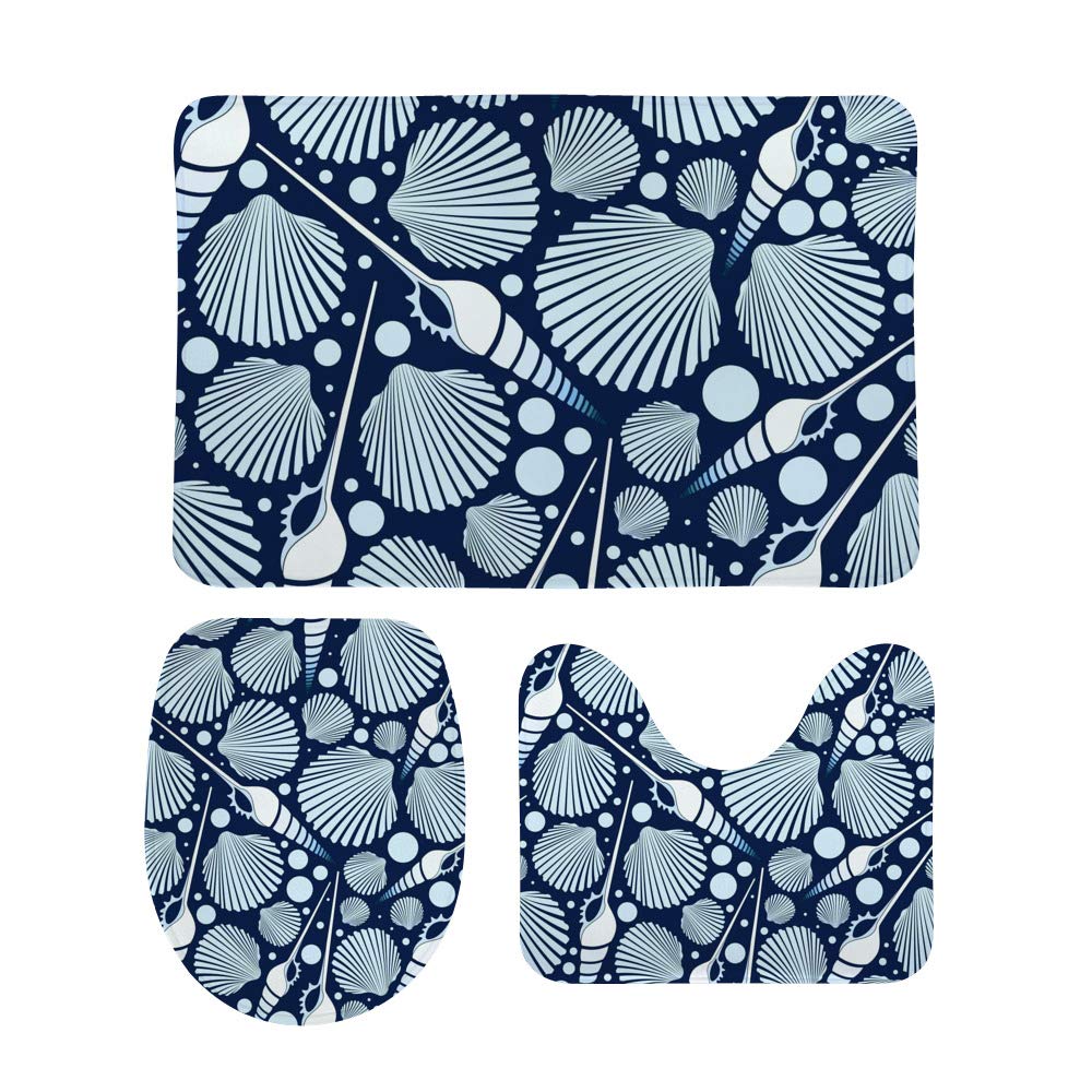 Tapis de bain antidérapants lot de 3 absorbants bleu mer motif coquillages intérieur extérieur