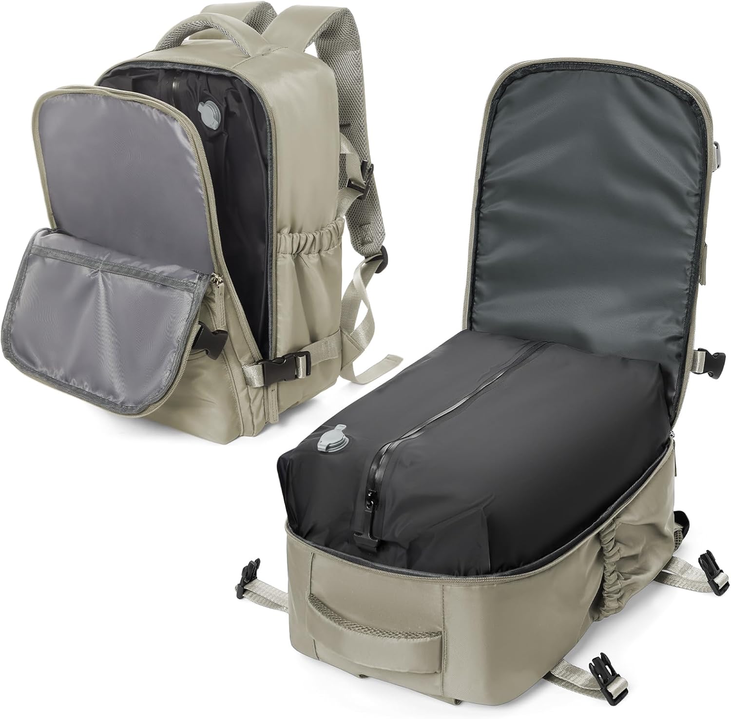 Vacuum Travel Backpack for Women, Personal Item Carry on Vacpack Backpacks Flight Approved 18x14x8 inches for Men,Laptop Waterproof Work Compression bags Casual Daypack,GreyBrown