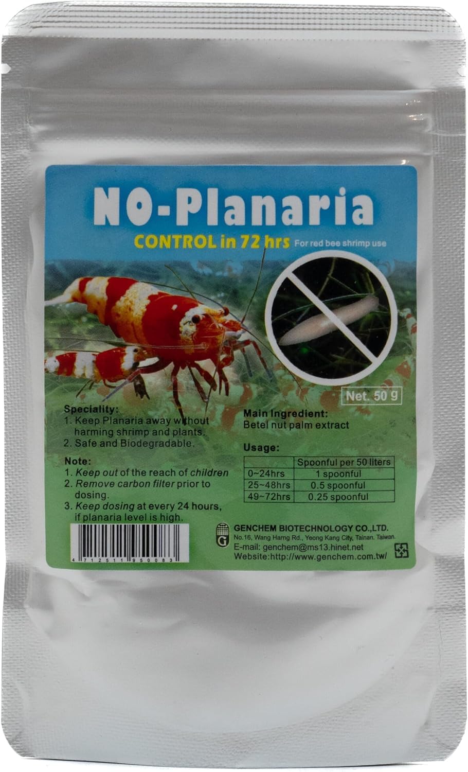 Original Genchem No Planaria 50g - Shrimp Safe - Planaria Control in 72 hrs - Inklusive Dosierlöffel!