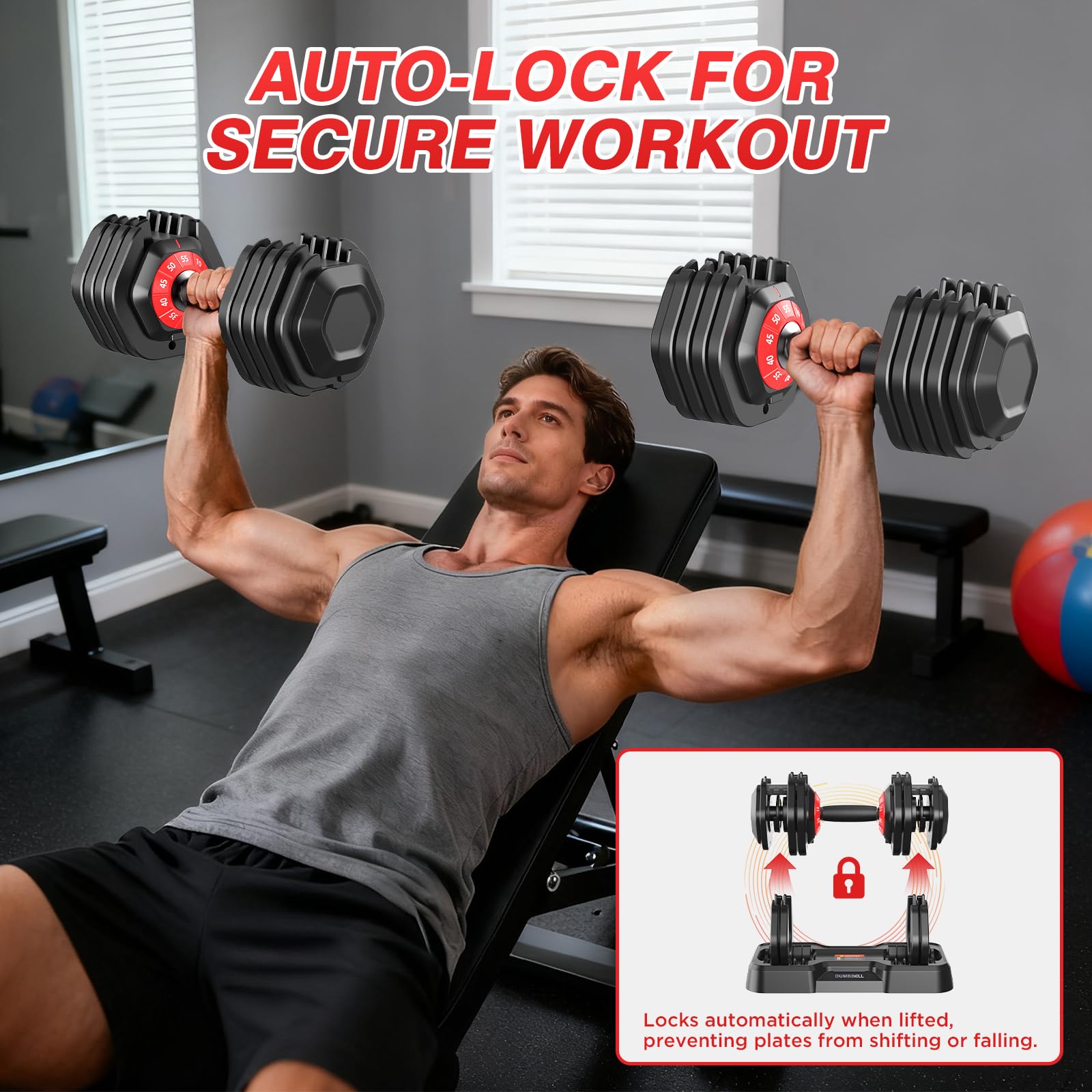 Adjustable Dumbbells Set All in One Free Weights Set for Home Gym | 25/26.5/52.5/55/85lbs Weights Dumbbells Set, 1 Sec Adjust Weights with Anti-Slip Handle for Home Fitness
