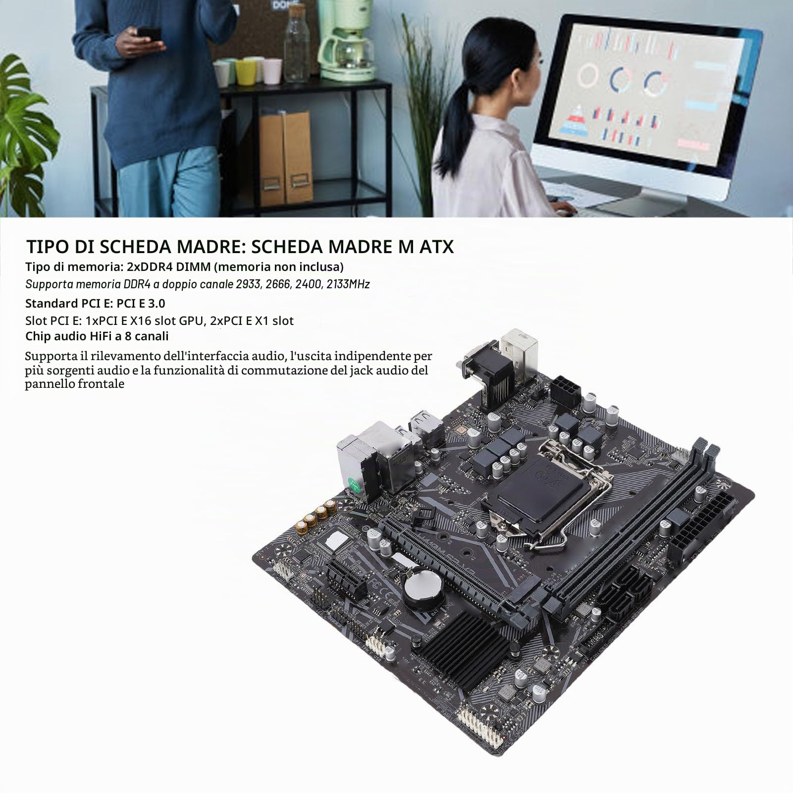 LICAEVEY Scheda Madre ATX H410M, Socket LGA 1200 per CPU di Decima Generazione, Supporto RAM DDR4 da 64 GB, Slot M.2, PCIe 3.0, USB 3.2 Gen1 per PC Gaming Home Office