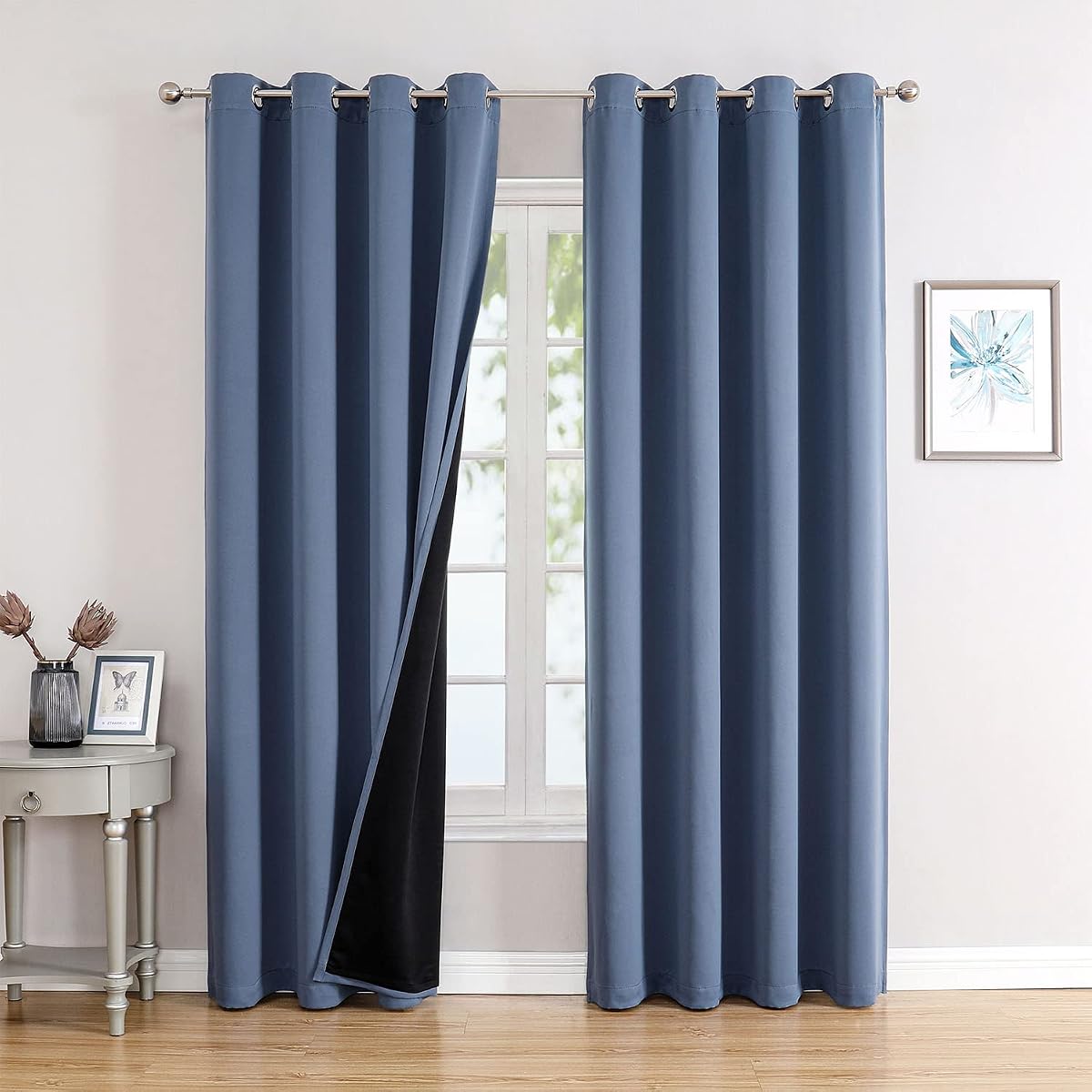 ChrisDowa 100% Blackout Curtains for Bedroom 84 Inches Long 2 Panels Set | 2 Thick Layers, Thermal Insulated, Light Blocking, Grommet, Window Treatment, Living Room Drapes, Stone Blue, 52 x 84 Inch