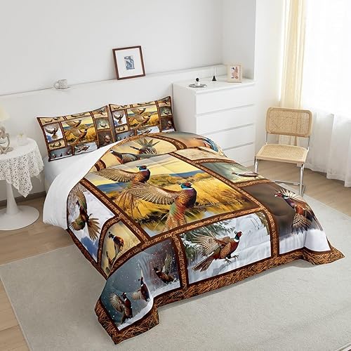 Miniatura 4 de Erosebridal Juego de edredón de faisán para adolescentes y jóvenes, ropa de cama de animales de caza, tamaño individual, edredón vintage de paisaje