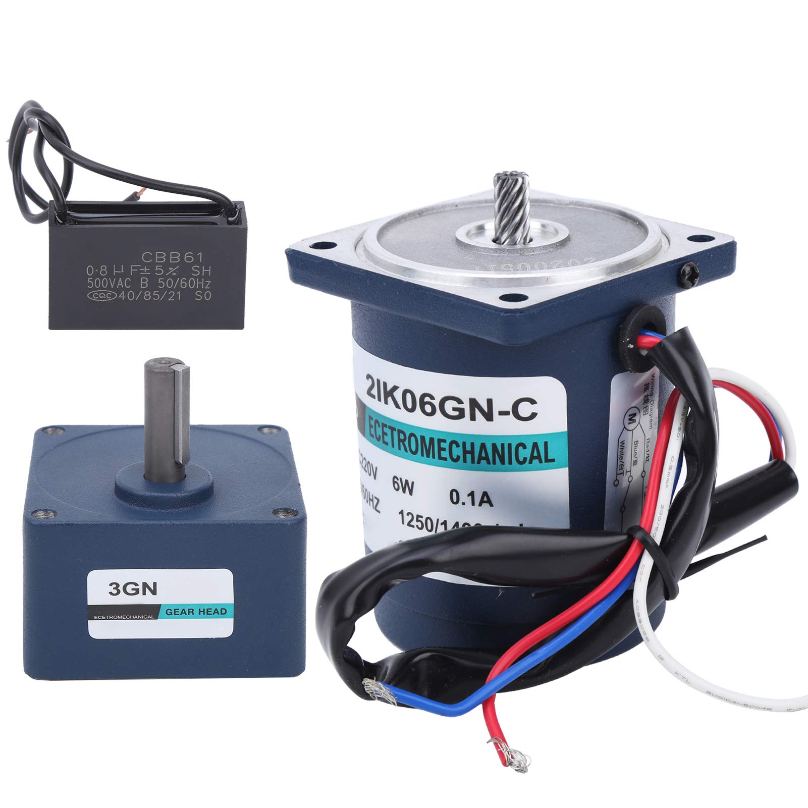 SIXRUN Motoriduttore AC Motore AC220V in Acciaio Inossidabile 6W Velocità Fissa con Regolatore del e Condensatore 1250 1400 RPM per Apparecchiature di Trasporto Macchine Fai da Te Uso in Officina (20)