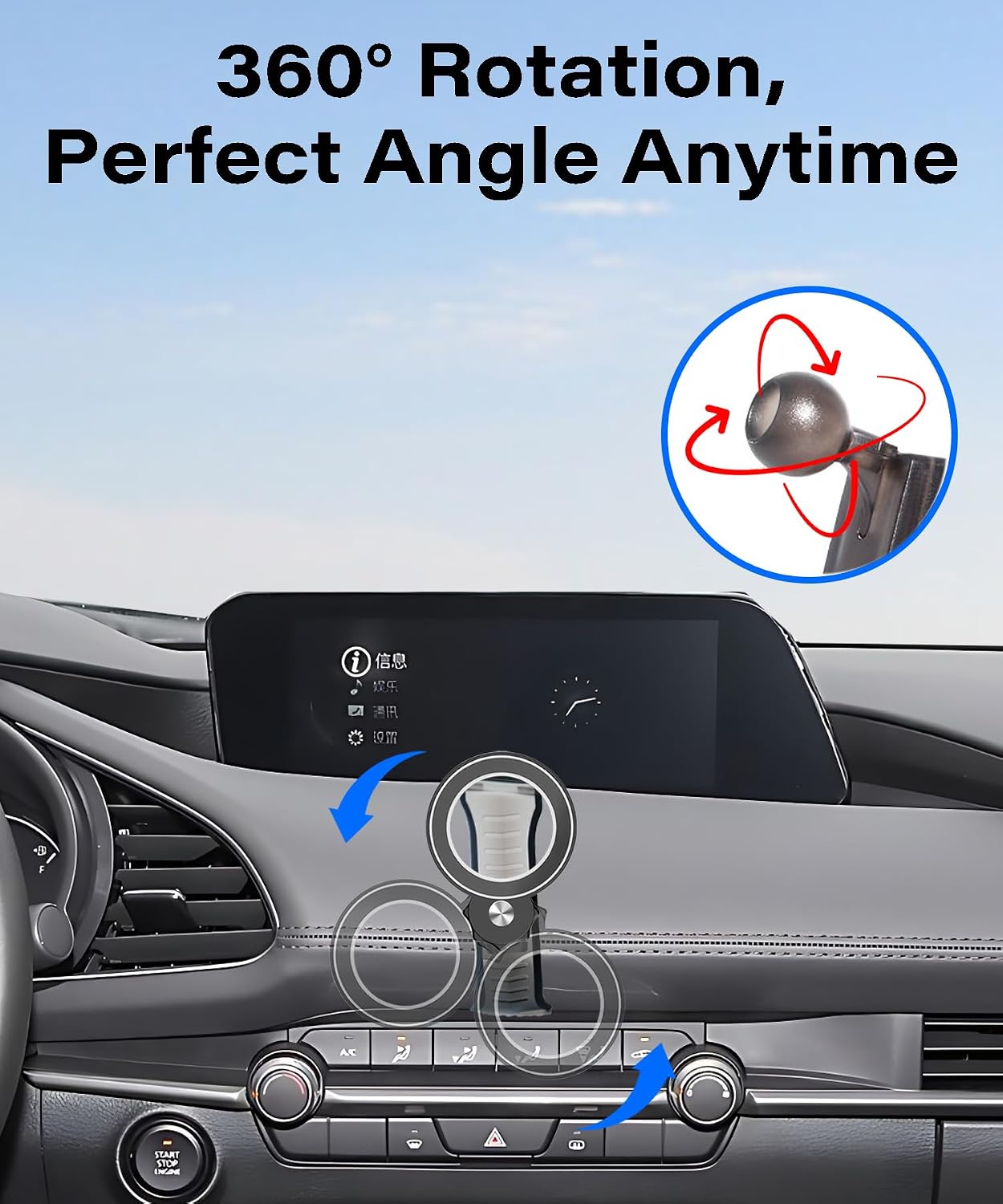Car Phone Holder for 2019 2020 2021 2022 2023 2024 2025 Mazda 3 Accessories Compatible with MagSafe Cell Phone Mount Hands-Free 360 Degree Rotation Does Not Affect Air Vent