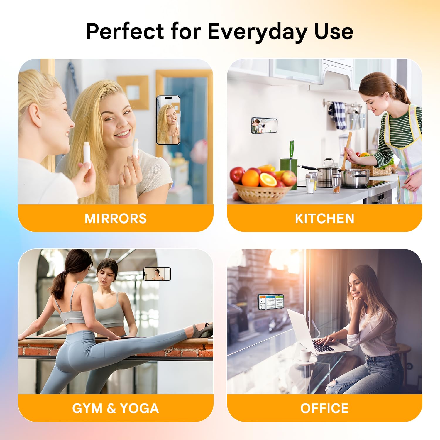 HUMBLE® Double Sided Silicone Suction Phone Sticker Grip, Sticky Phone Mount, Hands-Free Mobile Holder, Reusable Anti-Slip Stand for Mirror, Glass, Tile, All Smartphones for Selfie & Video(Pack of 4) — Amazon image 5