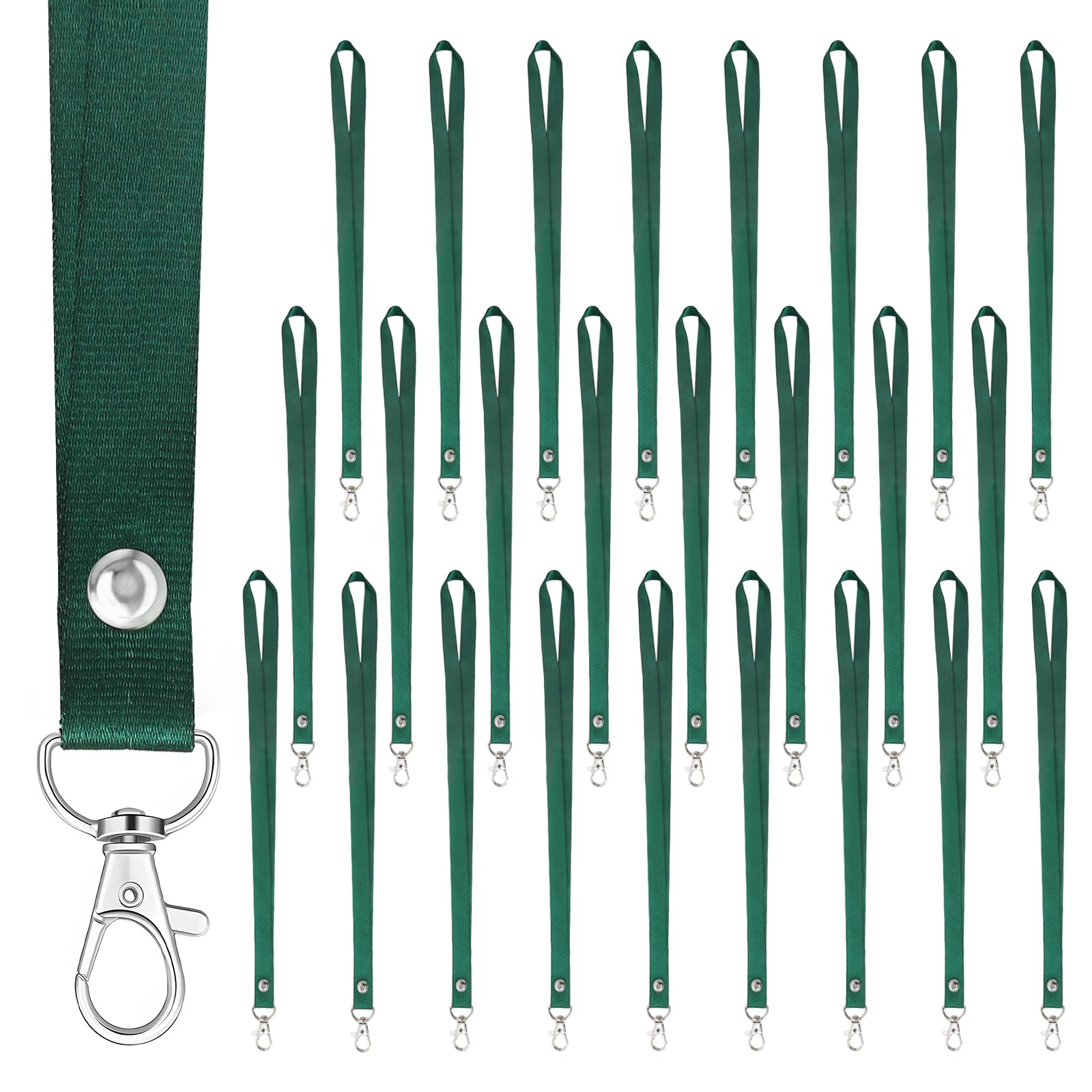Smycz do kluczy, 25 sztuk, ciemnozielona, 46 cm x 1,5 cm, do zawieszenia, z metalowym klipsem, na dowód osobisty, klucze, tabliczkę na nazwisko, do biura, szkoły, targów