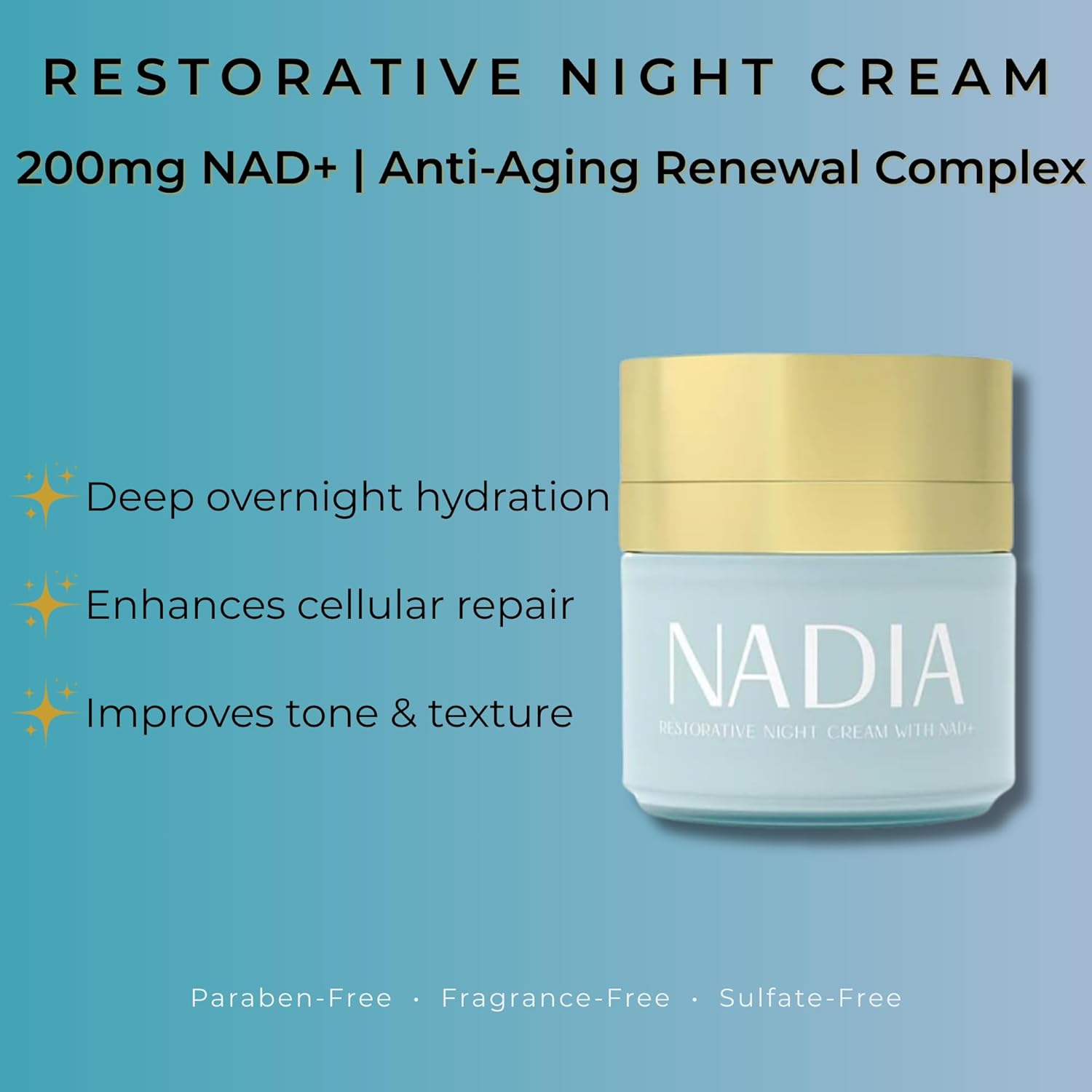 NADIA Restorative Night Cream with NAD+ Anti Aging for Vitality and Hydration 30 ml / 1 fl oz