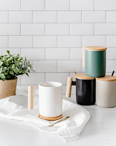 Miniatura 5 de Caja de regalo de taza de café con mango de madera, vaso de cerámica con tapa de bambú y cuchara para agitar, empaquetado para regalo, regalos de