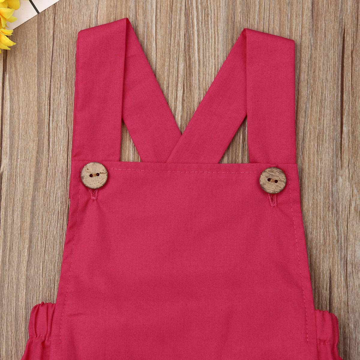 Baby Boys Girls Cotton Linen Rompers Solid Color Sleeveless Straps Backless Bodysuit 2-3T Rose Red