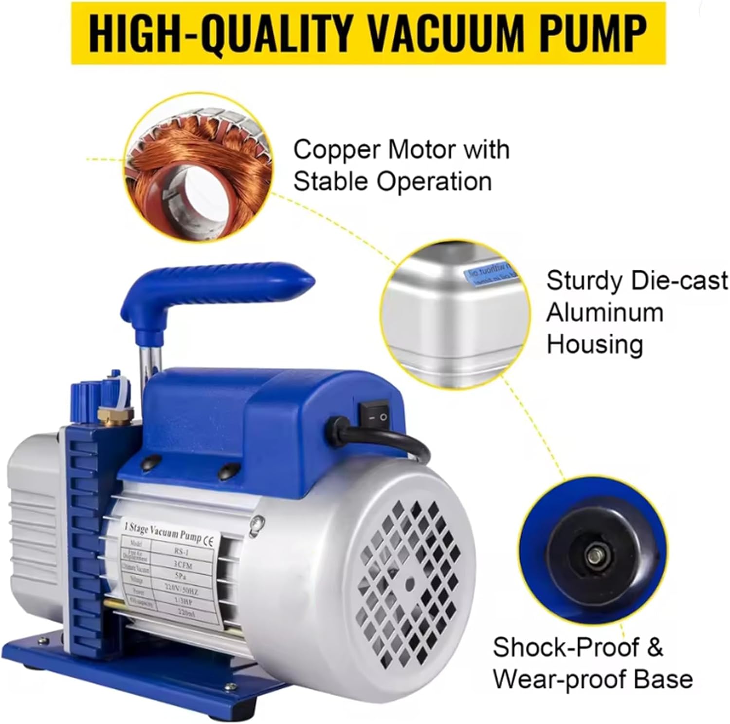 4CFM 1/3HP AC Vacuum Pump and Manifold Gauge Set, 4-Way HVAC Vacuum Pump Kit for R134a R12 R22 R410a A/C Refrigeration Air Conditioning with Carrying Case