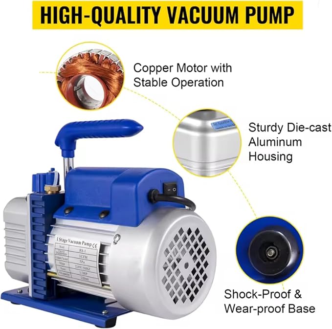Bomba de vacío 3CFM 1/4HP monoetapa con manómetro para AC miniatura 2